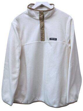 LANDS END Fleece Pullover Womens Plus 1X (16W-18W) Cream Cozy Jacket High Collar